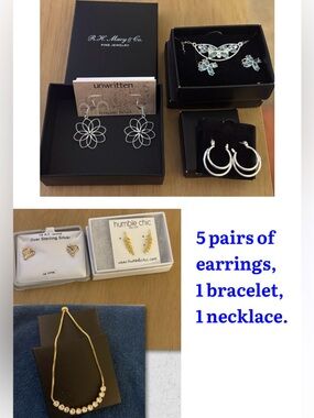 5 pairs of earrings, 1 bracelet, 1 necklace. See descriptions in details.